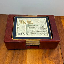 VTG El Paso Company Wood & Felt Coaster Set w/ Holder, 30s-90s, Warden Brooks picture
