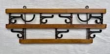 Antique Early 1900s Wood Iron 2-Tier Wall Coat Hat Rack Swivel Hooks picture