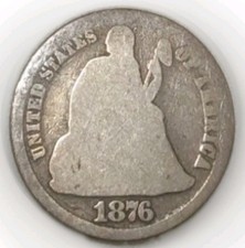 1876 CC US Seated Liberty Dime Mintmark Below Clear Date Nice Planchet  picture