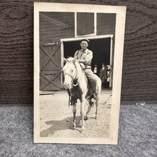 Antique RPPC Man on Horse Real Photo Postcard Barn Scene AZO 1904-1918 picture