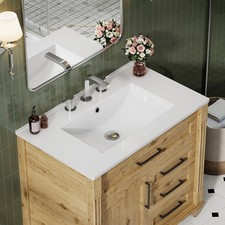 HOROW Bathroom Vanity Sink 3-Hole 30x18 Inch Rectangle Ceramic with Deep Basin picture