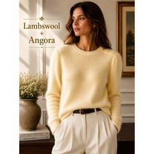 Vintage Saks Fifth Avenue Lambswool Angora Sweater M Fits S Soft Yellow Luxury picture
