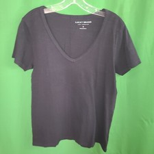 8511) NWOT LUCKY BRAND small tee deep v-neck cotton black-gray t-shirt new  picture