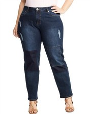 Just My Size 0352 Women's Plus-Size Patchwork Cropped Boyfriend Jeans NEW picture