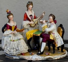 Vintage Dresden Lace Figurine--Three Musicians--WONDERFUL picture