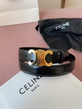 CELINE Women Belt Black Leather Gold Buckle Size 80 picture