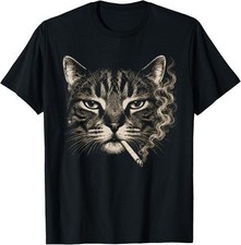 Funny Tabby Cat Smoking Cigarette Meme Vintage 90s Graphic T-Shirt picture