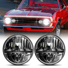 Black Round 7'' LED Headlights For Chevy Camaro 1967-1981 High Low Beam DOT 2Pcs picture