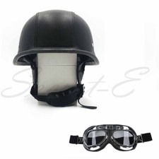 DOT German Black Leather Motorcycle Half Face Helmet Biker Pilot Goggles Size L picture