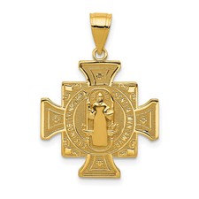 14k Yellow Gold San Benito 2 Sided Cross Religious Charm Pendant 0.75 Inch picture