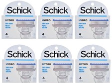 6 Packs Schick Hydro Dry Skin 5 Blades Razor 4 Refills/Pack Total 24 Cartridges. picture