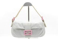 FENDI Mamma Baguette Shoulder Bag Gray Cotton Pink Buckle picture