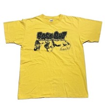 Vintage Y2K Peace Keeper Rock Out Graphic T-Shirt Yellow Anvil Large picture