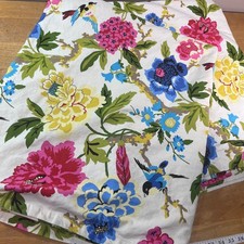 Waverly Celeste Curtain Panels 2pc 48x80 White Floral Bird Cotton Lined Vtg picture
