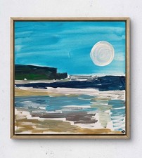 OMAN Original Minimalism Beach Landscape Painting  12x12 Canvas Fine Art Modern picture