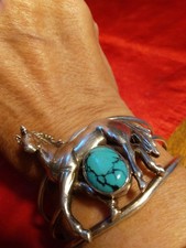 Sterling Silver Vintage Turquoise Horse, Carol Felley Bracelet.  Stunning picture