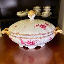 Antique 19th C Herend Mór Fischer Tureen Blue MF Mark Puce Floral Gilt Porcelain picture