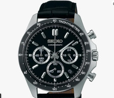 SEIKO SBTR021 Chronograph Black Dial Leather Men's Quartz Watch Japan New picture