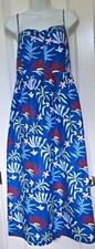 LOFT Blue Tropical Floral Spaghetti Strap Long Sundress Sz. L picture