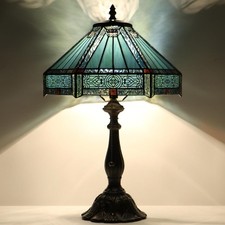 Vintage Tiffany Style Mission Stained Glass Table Lamp Bedside Reading Light picture