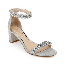 Jewel Badgley Mischka Bronwen Block Heel Evening Sandals Silver Glitter picture