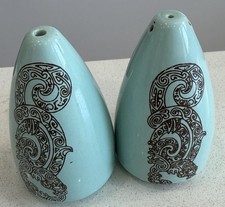 Vintage Crown Lynn Air NZ 1965 Turquoise Maori Koru Salt & Pepper Shakers Bungs  picture