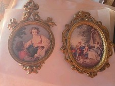 Two Oval Ornate Victorian Pictures Hanging Wall Decor picture