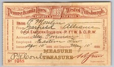 1899 PENNSYLVANIA LINES WEST OF PITTSBURGH EASTERN TRAIN EMPLOYE'S TRIP PASS F34 picture