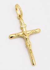 14K Solid Yellow Gold Jesus Crucifix Cross INRI Religious Pendant Necklace picture