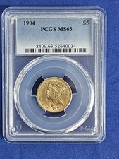 1904 Pre-33 $5 Liberty Gold Half Eagle Coin PCGS MS63  picture