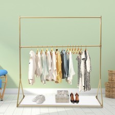 Clothes Rack Garment Display Stand Double Rod Steel 110lbs Gold White picture