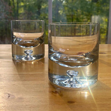Vintage Krosno Style Heavy Bubble Base Whiskey Glasses 1.3 lbs Each Rocks Setof2 picture