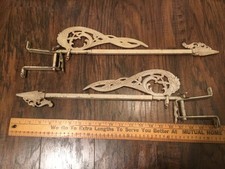 Pair Antique Cast Iron Swing-Arm Adjustable Curtain Rods-Art Nouveau 1900-1920 picture