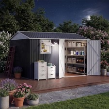10x8 FT Outdoor Metal Storage Shed with Window,Lockable Door,Solar LED Light picture