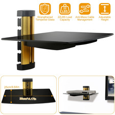 Floating Wall Mounted Tempered Glass Shelf for DVD Cable Box Gold 14 X 10 In picture