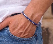 4mm Blue Lapis Lazuli Heishi Bracelet with Heavy Sterling Silver Accents, Unisex picture