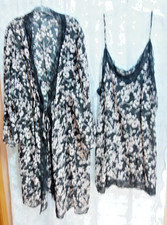 Catherine's Lingerie Night Gown Robe Set NWT Sz. 4X/5X Black Pink Floral Chiffon picture