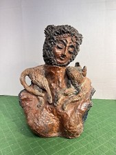 Unique Realism Large Heavy Statue Sculpture Lady Woman Holding Cat Love & Trust picture