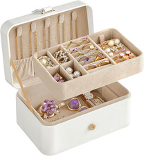 SONGMICS Jewelry Organizer Box, Travel Jewelry Case, 2-Layer Travel Case for Ear picture