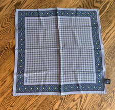 Drake's London Blue Vintage Tile Print 100% Silk Pocket Square picture