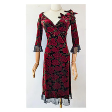 Vintage Red Rose Velvet Betsey Johnson New York Dress 2000s Y2K picture