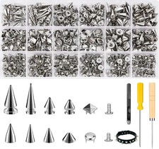 455PCS Punk Spikes and Studs Kit for Clothing, 12 Sizes Premium Metal Cone Spike picture