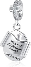 Pandora Cross Charm With God All Things Are Possible Bible Religious Dangle Bead picture