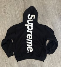 Supreme Satin Appliqué Hooded Sweatshirt Black Cotton Size L - New with Tags picture