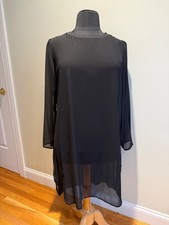 Alfani Women’s Black Chiffon Tunic Top Size 16 Hi-Low Long Sleeve NWOT picture