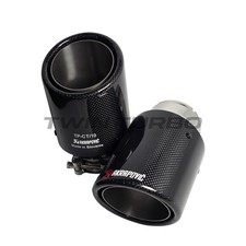 2 X STAINLESS SILVER & BLACK CARBON FIBRE AKRAPOVIC EXHAUST TIPS 4” ROLLED EDGE picture