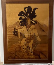 VTG Amazing Large Inlaid Wood Art/Legend of Iztaccihuatl and Popocatépet Love picture
