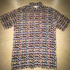 Vtg 90s Expressions Worldwide Men M Rayon Abstract Tribal Geometric Shirt AOP picture