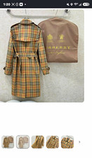 Burberry Women’s Beige Plaid Long Trench Coat Size S Belted Collared Buttons picture