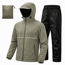 SWISSWELL Men Women Rain Suit Waterproof Jacket and Pants Khaki XXXL picture